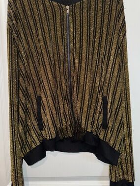 LuLaRoe Gold Metallic Stripe Zip-Up Jacket